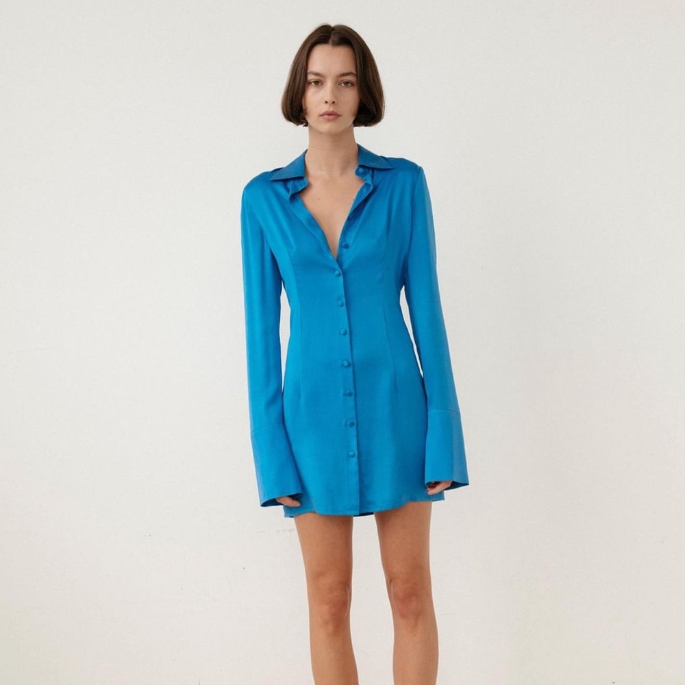 Palm Swimwear blue silk long sleeve mini dress